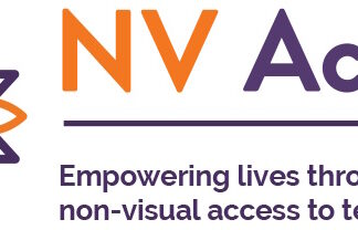 The logo for Non-Visual (NV) Access software, with subtitle "empowering lives through non-visual access to technology".